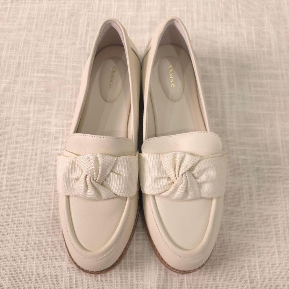 Quince Italian Leather Bow Penny Loafer - Bone/ Size 8